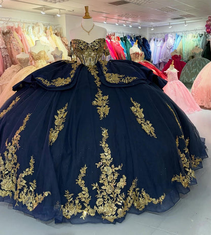 Off Shoulder Princess Quinceanera Dresses Tulle Lace Appliqued Sweet 15 Party Dress HE1258