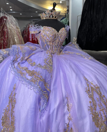 Off Shoulder Lace Beaded Lilac Quinceanera Dresses Corset Party Gowns for Sweet 15 HE1307