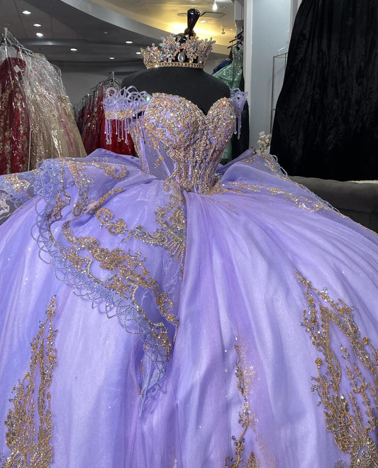 Off Shoulder Lace Beaded Lilac Quinceanera Dresses Corset Party Gowns for Sweet 15 HE1307