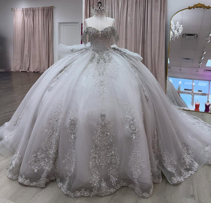 Off Shoulder Crystal Beaded Quinceanera Dresses Princess Corset Sweet 15 Party Gown HE1302