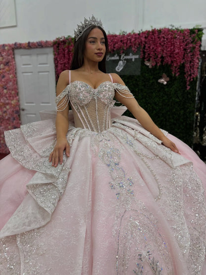 Ball Gown Off Shoulder Lace Beaded Quinceanera Dresses Sweet 15 Party Dress HE1286