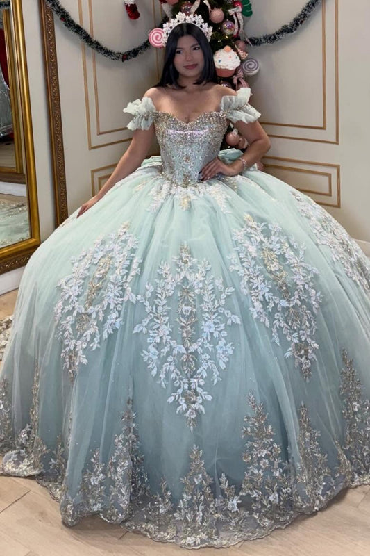 Luxury Tulle Lace Beaded Sweetheart Quinceanera Dresses Ball Gown Sweet 16 Party Dress HE1260