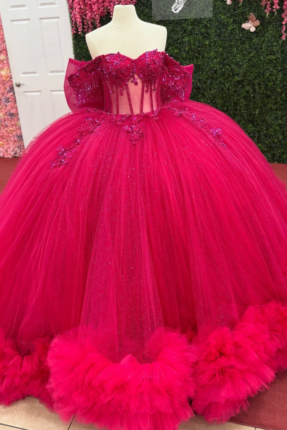 Ball Gown Tulle Corset Beaded Quinceanera Dresses Off Shoulder Party Gown for Sweet 16 HE1216
