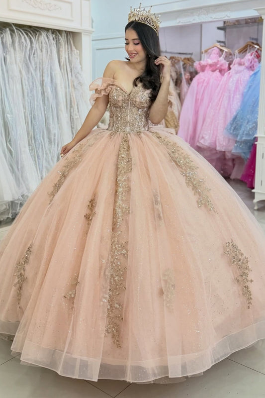 Ball Gown Tulle Corset Quinceanera Dresses Lace Appliqued Sweet 16 Birthday Dress HE1284