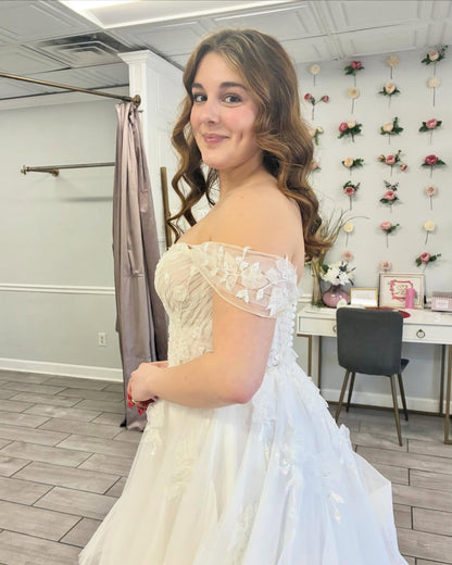 Women's Lace Off Shoulder Boho Wedding Dresses A Line Tulle Wedding Gowns HE1432