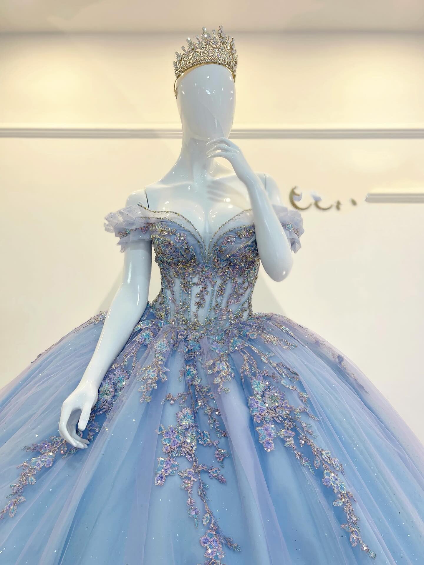 Off Shoulder Tulle Lace Appliqued Quinceanera Dresses Sweet 15 Princess Party Gowns HE1384