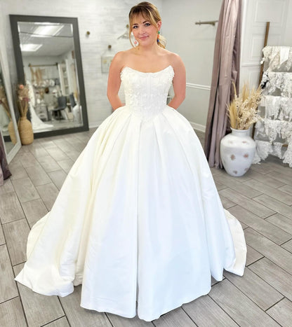 Strapless Satin A Line Wedding Dresses Sweetheart Bridal Wedding Gowns for Women HE1430