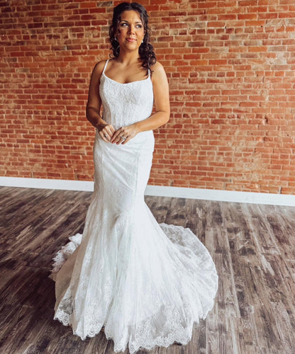 Mermaid Lace Appliqued Beach Wedding Dresses Tulle Boho Bridal Wedding Gown HE1339