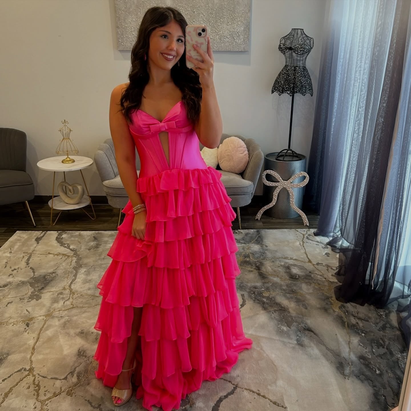 Sweetheart A Line Chiffon Tiered Prom Dresses Long Strapless Evening Party Gowns with Slit HE1373