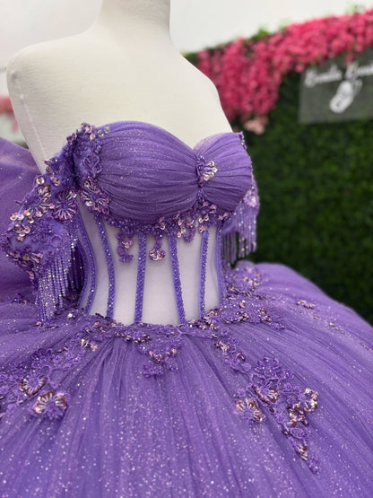 Ball Gown Tulle Corset Sweet 15 Quinceanera Dresses Off Shoulder Birthday Party Dress HE1221