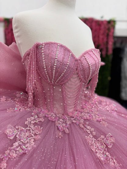 Tulle Ruffled Ball Gown Pink Quinceanera Dresses Gorgeous Sweet 16 Birthday Dress HE1224