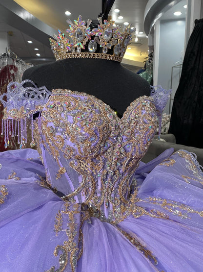 Off Shoulder Lace Beaded Lilac Quinceanera Dresses Corset Party Gowns for Sweet 15 HE1307
