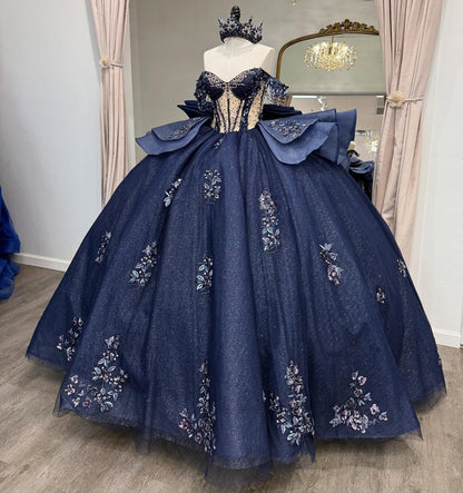 Glittery Tulle Appliqued Quinceanera Dresses Ball Gown Sweet 16 Party Gowns HE1293