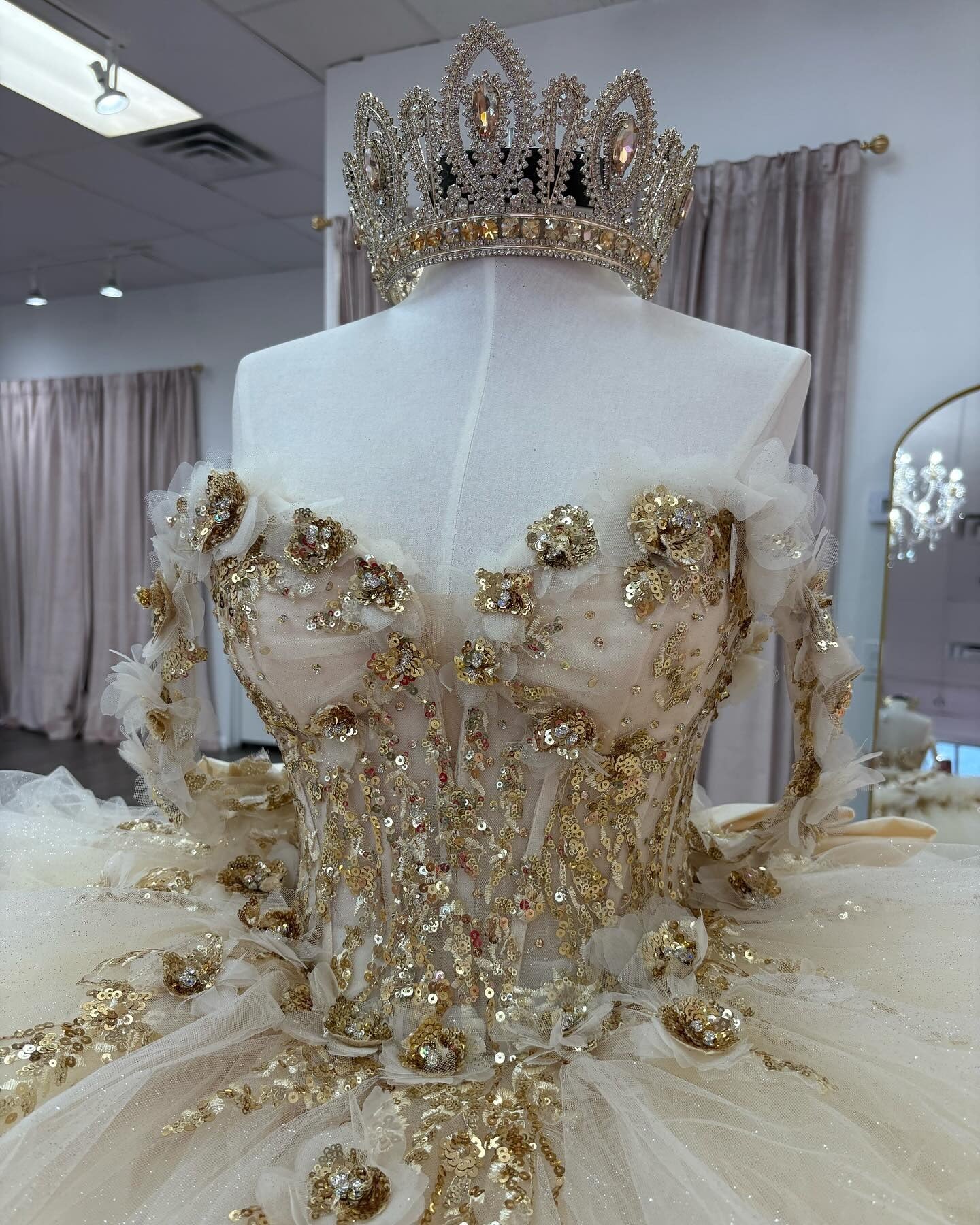 Luxury Champagne Quinceanera Dresses Tulle Tiered Sweet 15 Photoshoot Party Gown HE1305