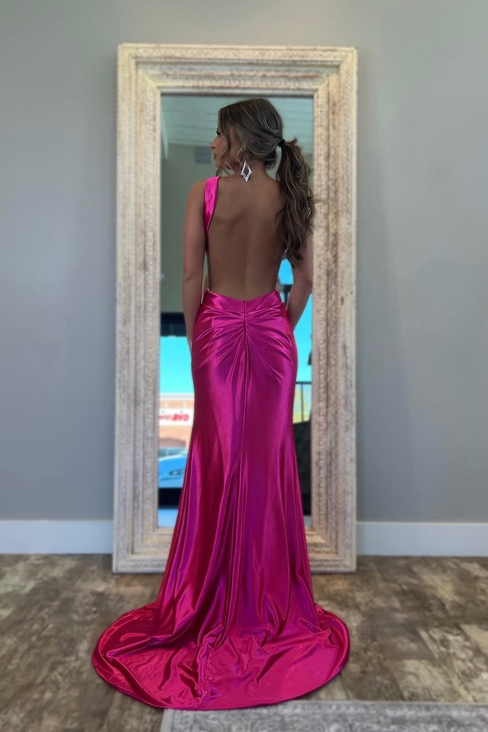 sexy backless prom dress Sexy Backless Yellow Satin V-neck Long Evening Prom Dresses, GR0562 GordressYou