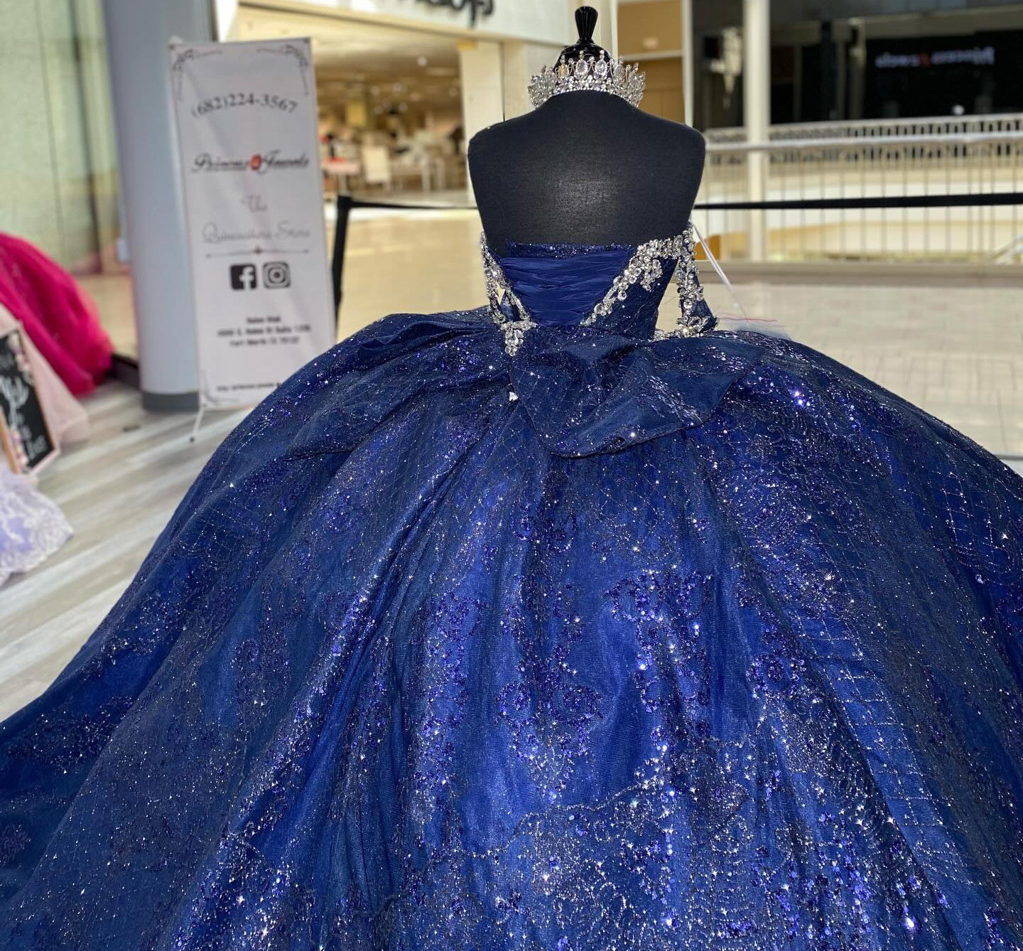 Glittery Tulle Crystal Beaded Quinceanera Dresses Ball Gown Blue Sweet 15 Birthday Gowns HE1365
