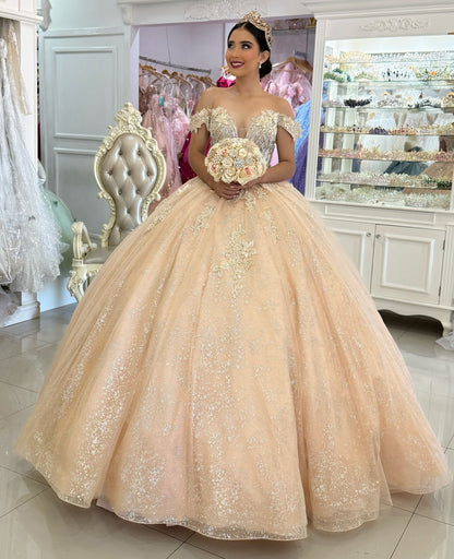 Vestidos de quinceañera con hombros descubiertos, tul princesa, apliques, vestidos de quinceañera HE530