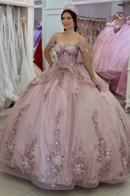 Ball Gown Off Shoulder Sweet 15 Quinceanera Dresses Lace Appliqued Party Gowns HE1402