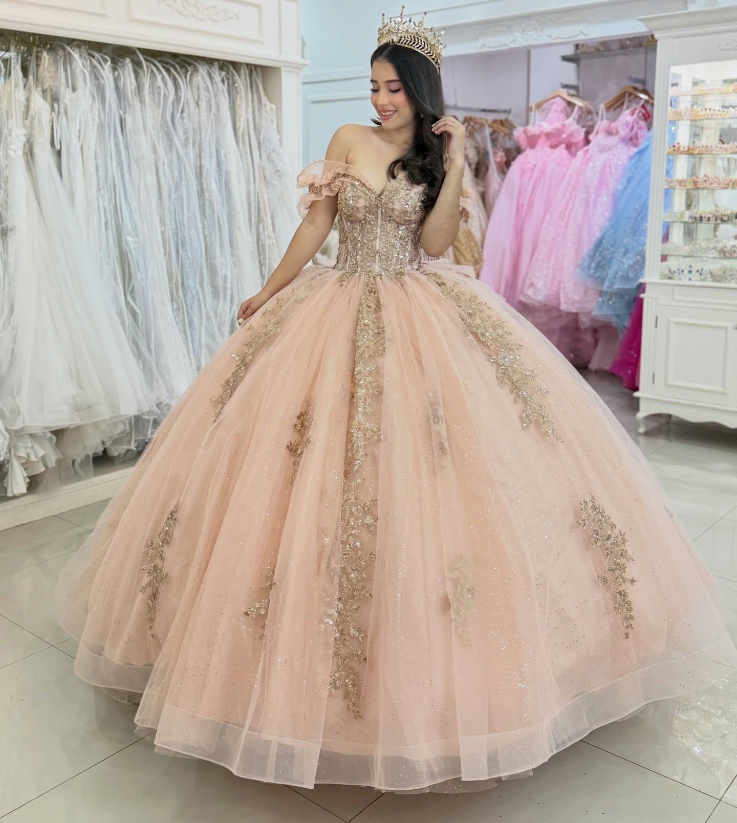Ball Gown Tulle Corset Quinceanera Dresses Lace Appliqued Sweet 16 Birthday Dress HE1284