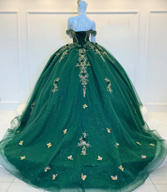 Off Shoulder Green Quinceanera Dresses Princess Ball Gown Sweet 16 Birthday Dresses HE1367