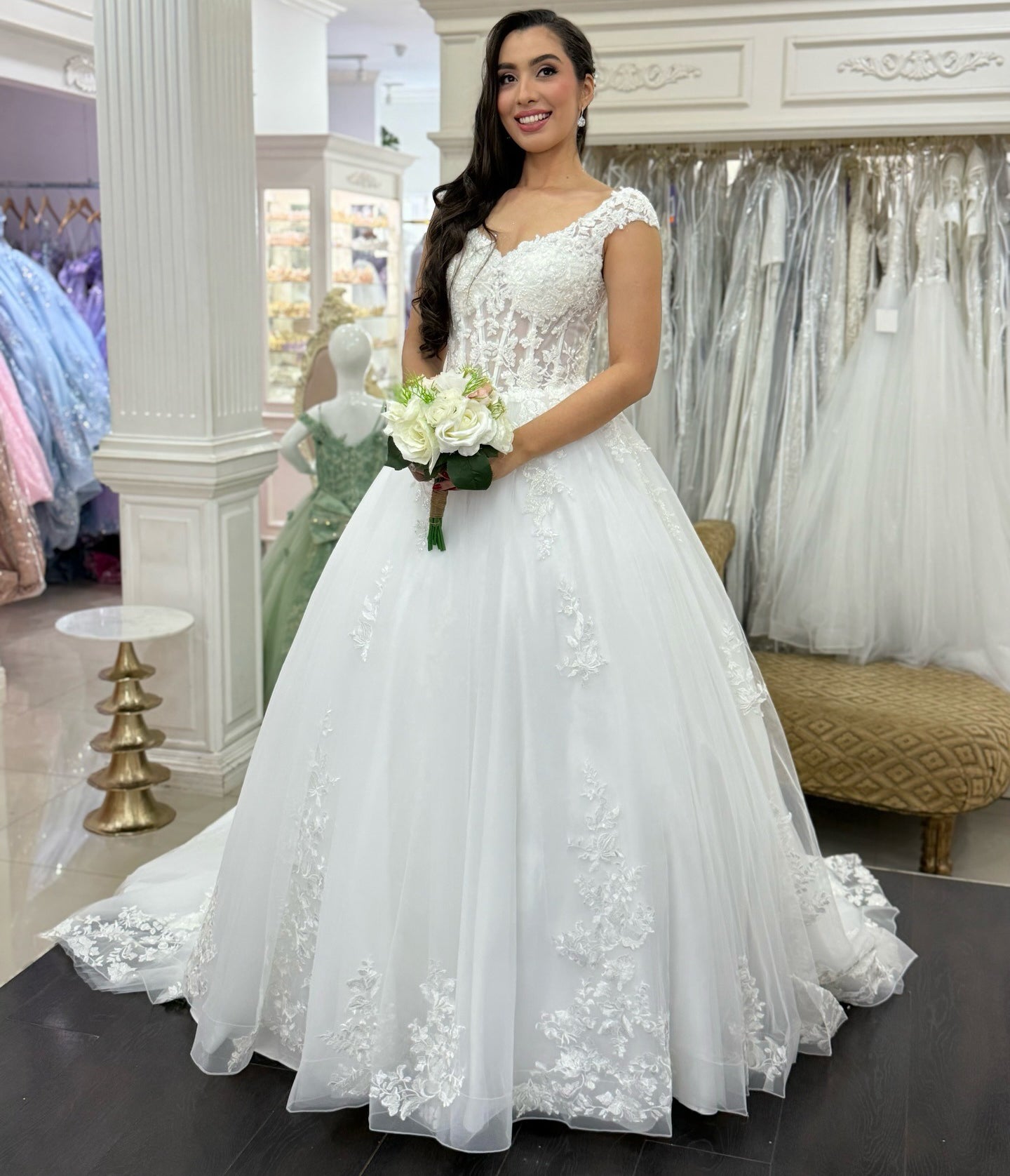 Lace Appliqued A Line Wedding Dresses for Bride Tulle Corset Boho Wedding Gowns HE1345