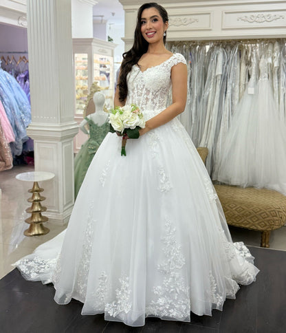 Lace Appliqued A Line Wedding Dresses for Bride Tulle Corset Boho Wedding Gowns HE1345