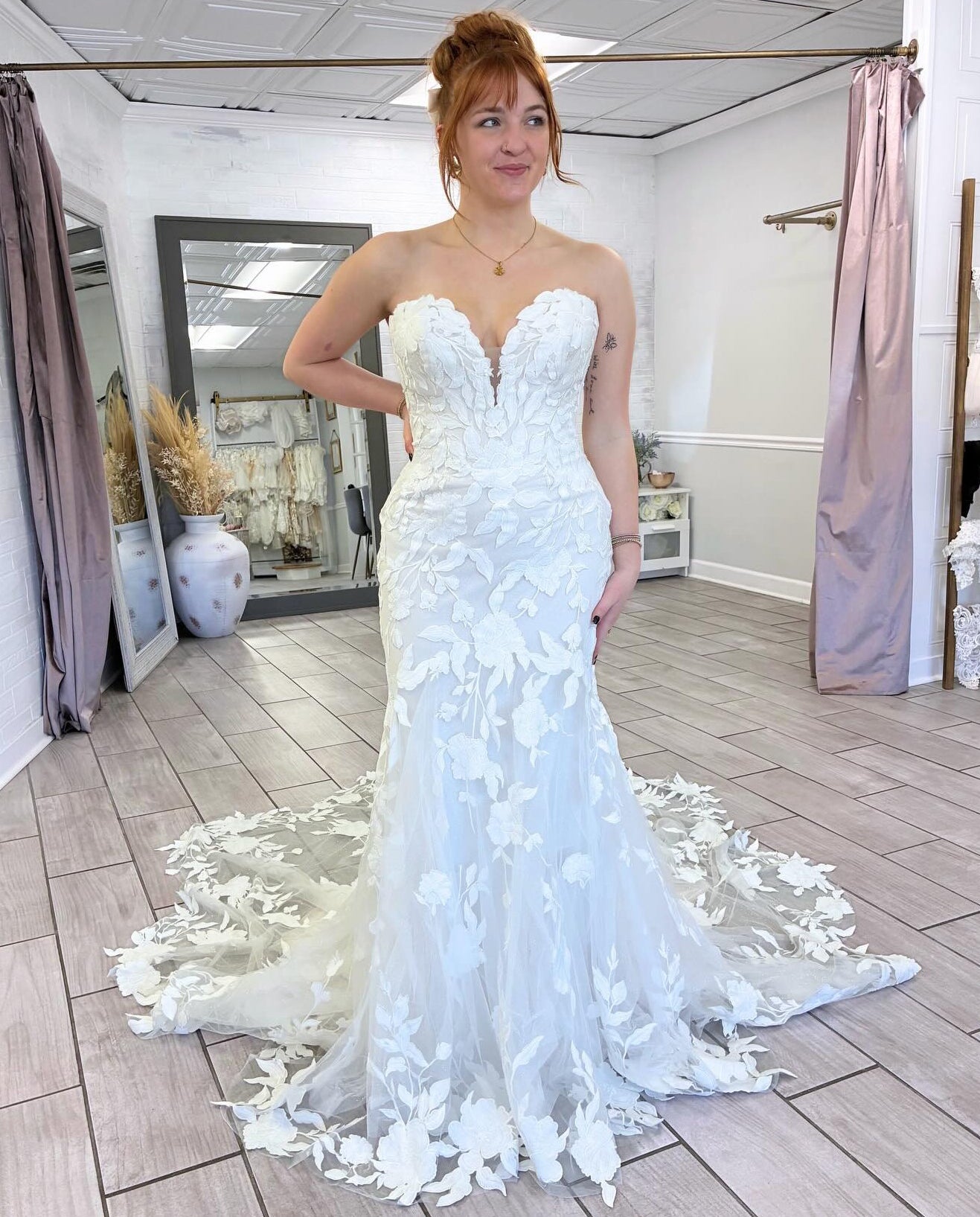 Mermaid Tulle Lace Appliqued Wedding Dresses Boho Sweetheart Bridal Wedding Gown HE1435