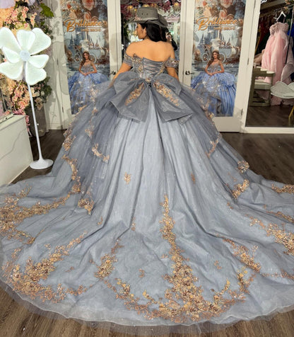 Off Shoulder Lace Appliqued Sweet 15 Quinceanera Dresses Princess Birthday Party Gowns HE1358