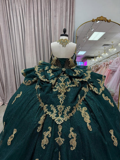 Off Shoulder Tulle Lace Green Quinceanera Dresses Ball Gown Sweet 15 Party Dress HE1298