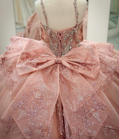 Ball Gown Lace Beaded Crystal Pink Quinceanera Dresses Sweetheart Party Gowns HE1255