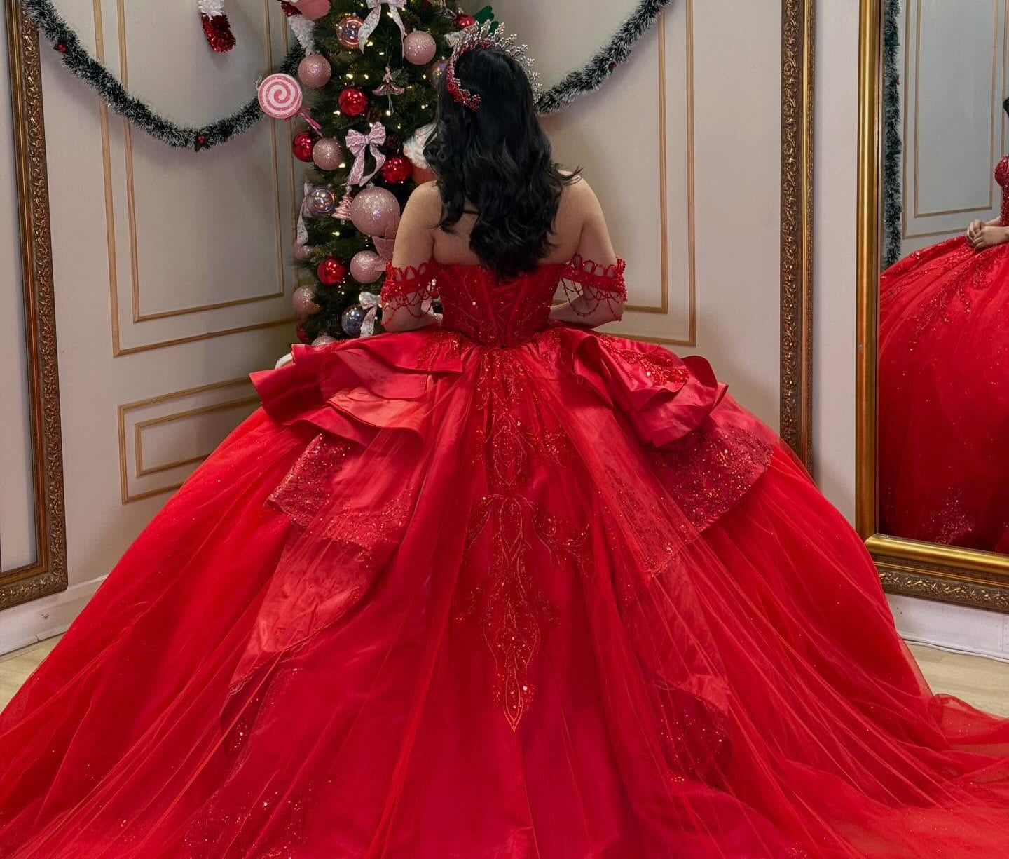 Off Shoulder Princess Red Quinceanera Dresses Ball Gown Sweet 15 Birthday Dress HE1261