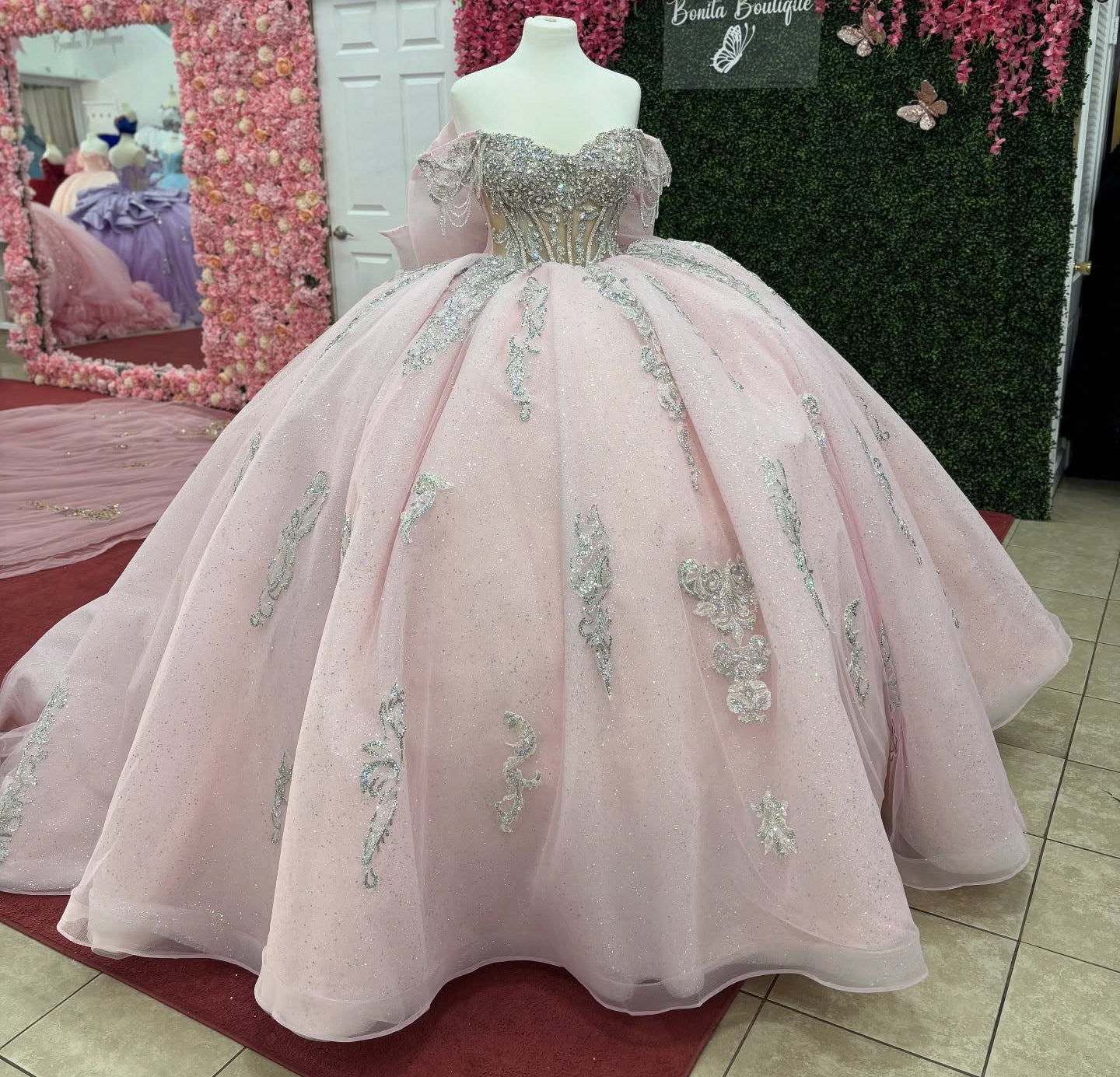 Ball Gown Tulle Crystal Beaded Pink Quinceanera Dresses Princess Sweet 16 Party Gown HE1220