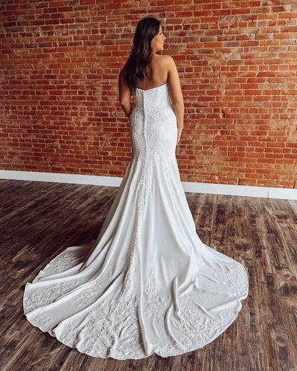 Mermaid Satin Appliqued Wedding Dresses Strapless Boho Wedding Gowns for Bride HE1423