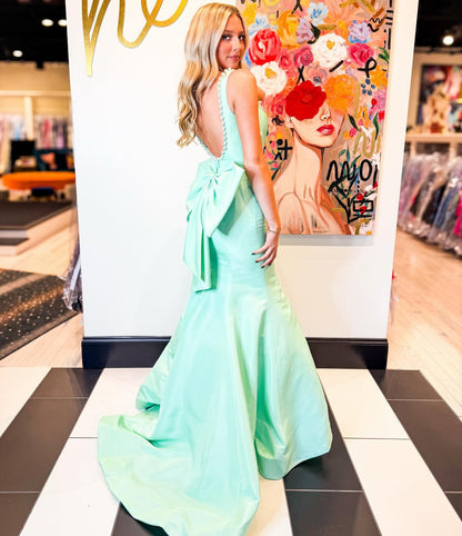 Mermaid Satin Crystal Prom Dresses Long Backless Evening Party Gowns for Women HE1330