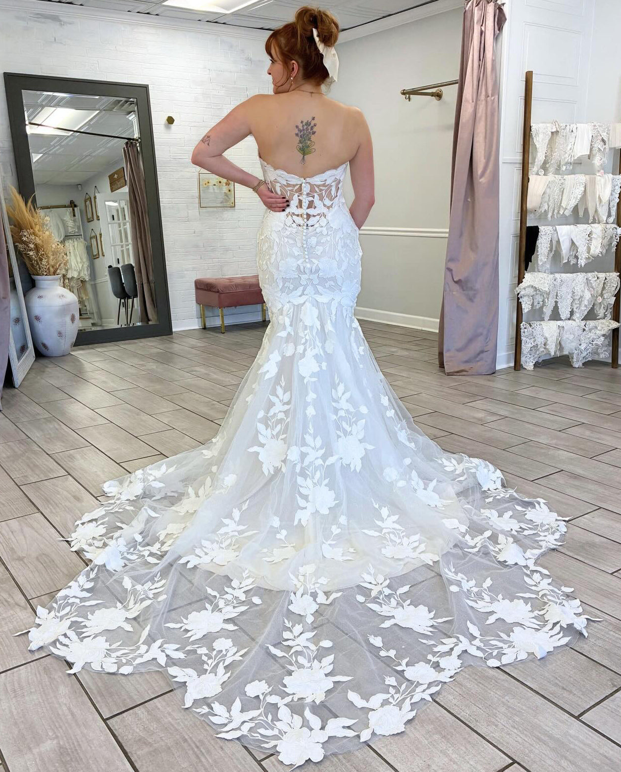 Mermaid Tulle Lace Appliqued Wedding Dresses Boho Sweetheart Bridal Wedding Gown HE1435