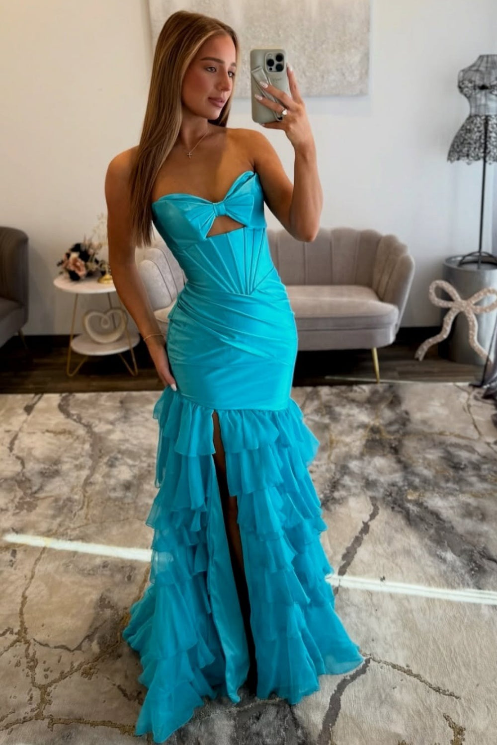 Vestido de noche largo de sirena con un hombro descubierto y lentejuelas brillantes, HE370