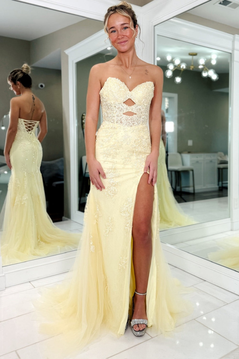 Vestido de noche largo de sirena con un hombro descubierto y lentejuelas brillantes, HE370