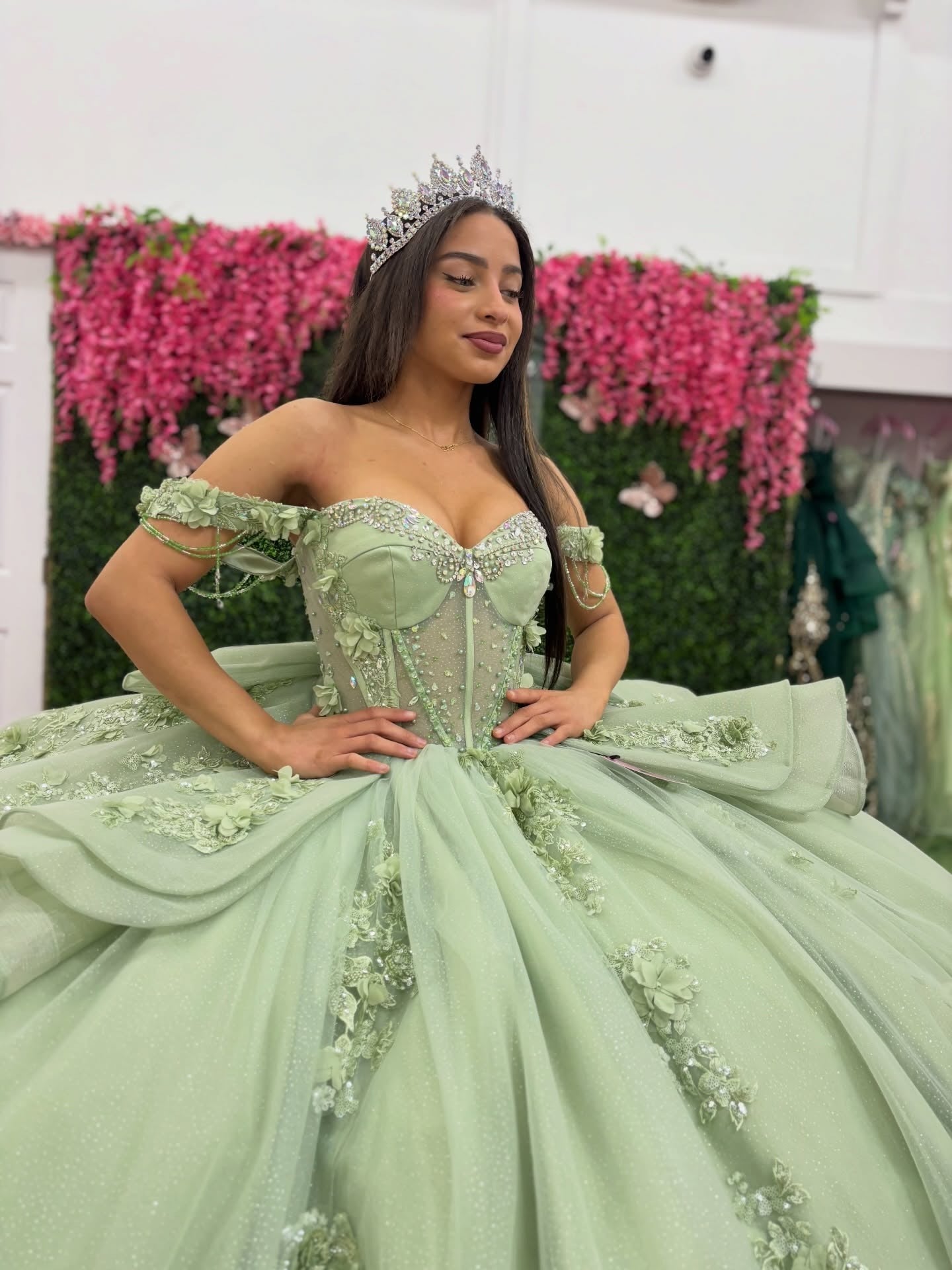 Tulle Appliqued Ruffled Green Quinceanera Dresses Ball Gown Sweet 16 Party Dresses HE1350