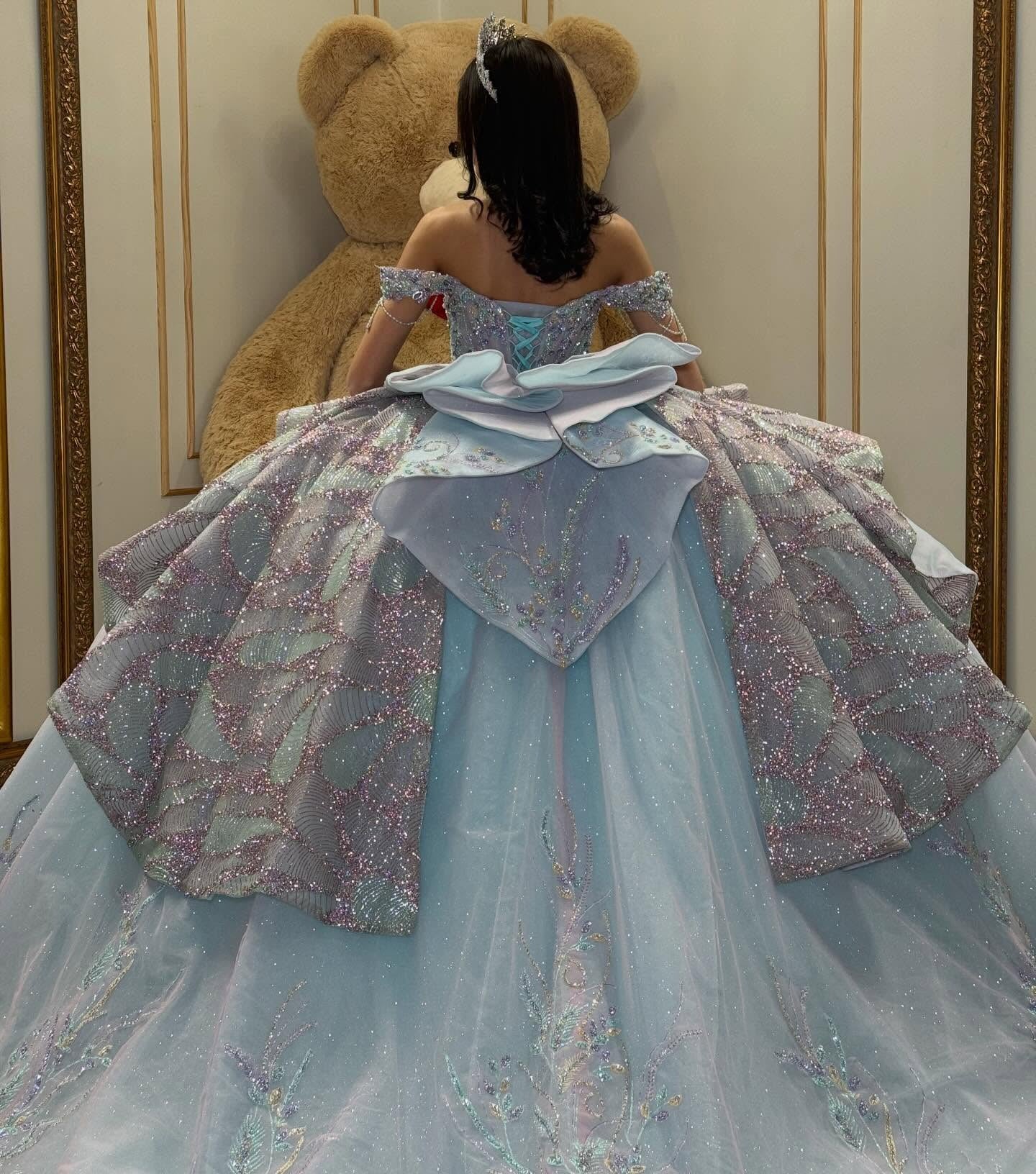 Vestidos de quinceañera con hombros descubiertos, tul princesa, apliques, vestidos de quinceañera HE530