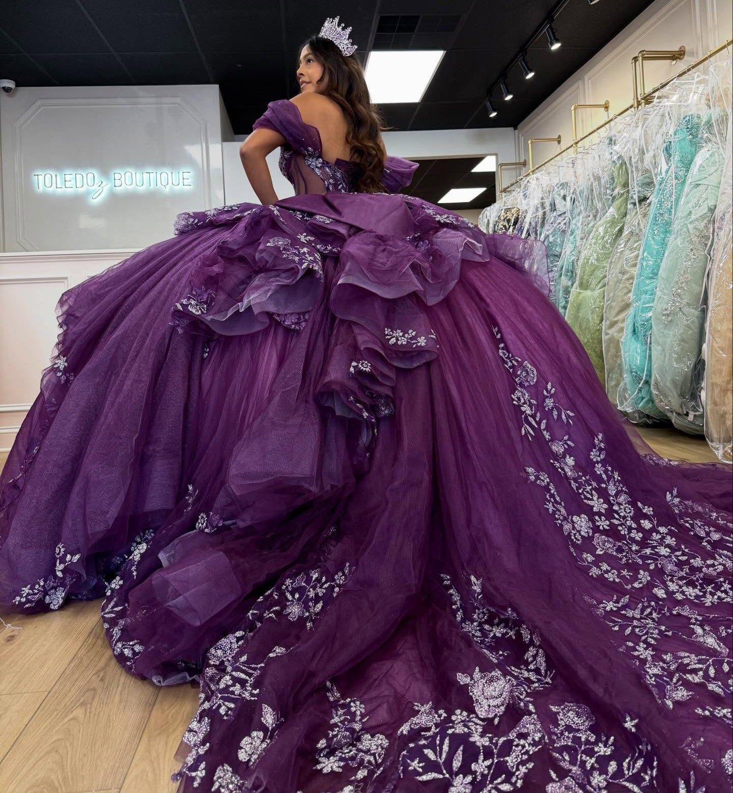 Off Shoulder Tulle Corset Appliqued Quinceanera Dresses Sweet 16 Party Gowns HE1288
