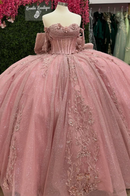 Gorgeous Tulle Lace Appliqued Quinceanera Dresses Off Shoulder Party Gown for Sweet 16 HE1389