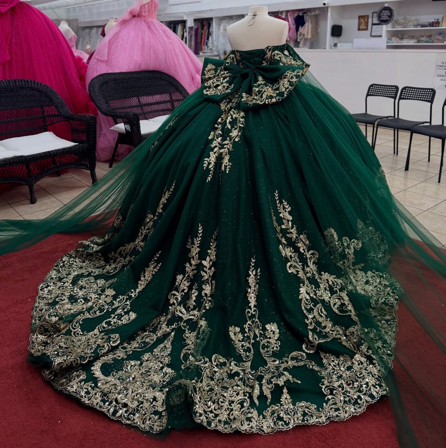 Gorgeous Lace Crystal Beaded Green Quinceanera Dresses Off Shoulder Sweet 15 Party Gown HE1398