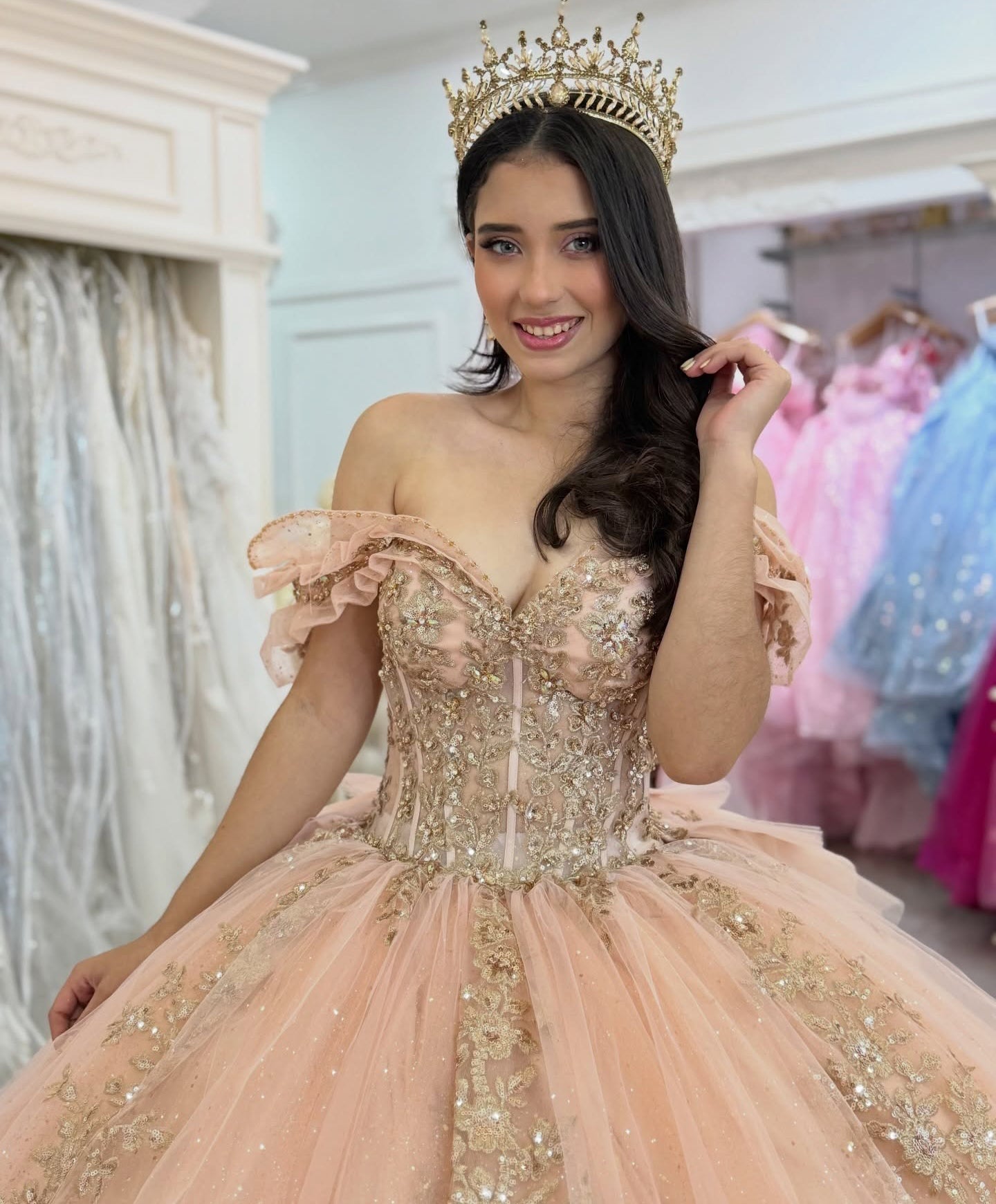 Ball Gown Tulle Corset Quinceanera Dresses Lace Appliqued Sweet 16 Birthday Dress HE1284