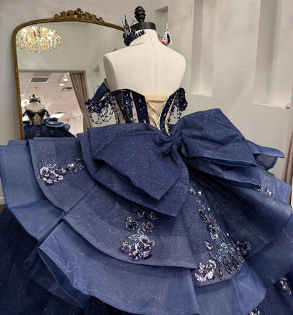 Glittery Tulle Appliqued Quinceanera Dresses Ball Gown Sweet 16 Party Gowns HE1293