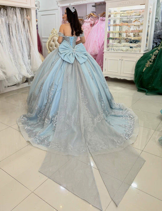 Princess Lace Sequin Appliqued Quinceanera Dresses Off Shoulder Sweet 16 Party Gown HE1404