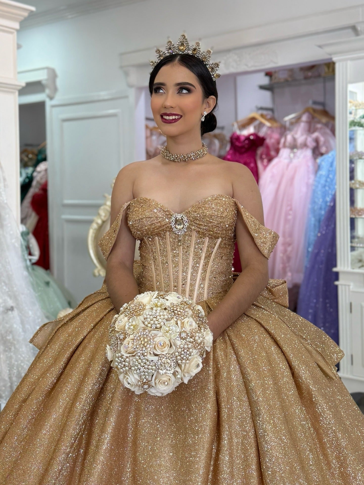 Vestidos de quinceañera con hombros descubiertos, tul princesa, apliques, vestidos de quinceañera HE530