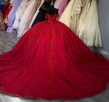 Vestidos de quinceañera con hombros descubiertos, tul princesa, apliques, vestidos de quinceañera HE530
