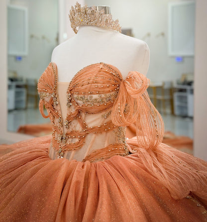 Vestidos de quinceañera con hombros descubiertos, tul princesa, apliques, vestidos de quinceañera HE530