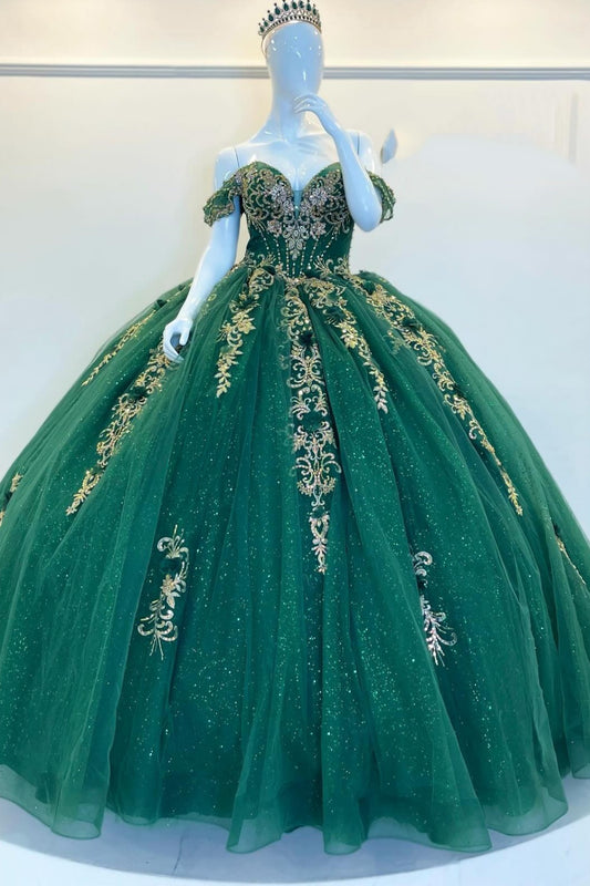 Off Shoulder Green Quinceanera Dresses Princess Ball Gown Sweet 16 Birthday Dresses HE1367