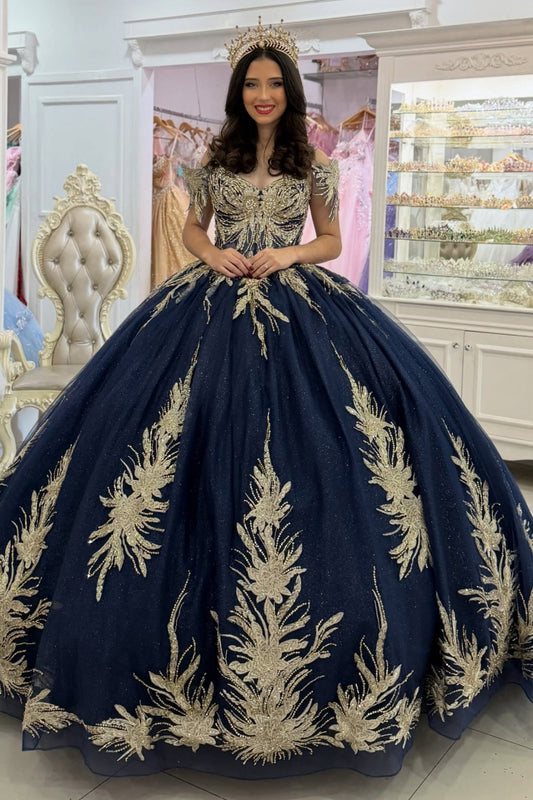 Off Shoulder Lace Appliqued Quinceanera Dresses Sweet 16 Princess Birthday Gowns HE1226